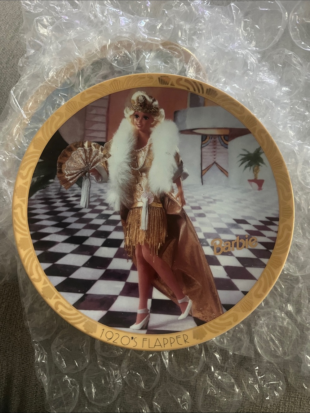 Barbie 1920s Flapper Decorative Plate - Gold & White